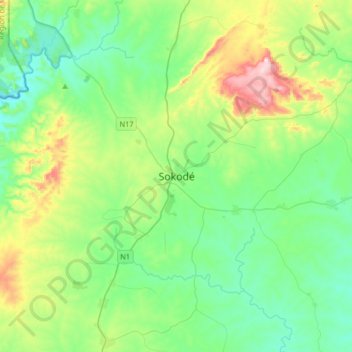 Carte topographique Sokodé, altitude, relief