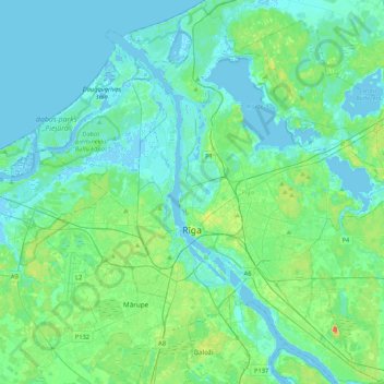 Carte topographique Riga, altitude, relief