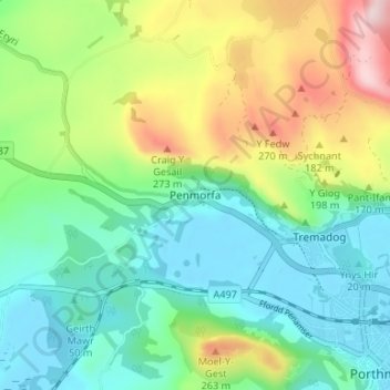 Carte topographique Penmorfa, altitude, relief