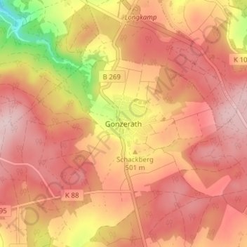 Carte topographique Gonzerath, altitude, relief