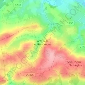 Carte topographique Sortosville-en-Beaumont, altitude, relief