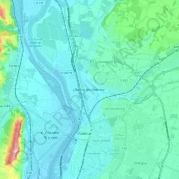 Carte topographique Bourg-lès-Valence, altitude, relief