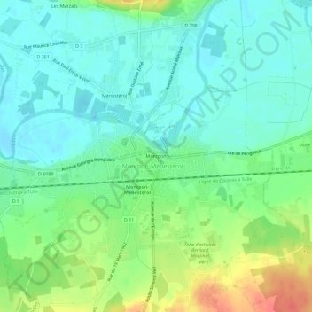 Carte topographique Montpon, altitude, relief