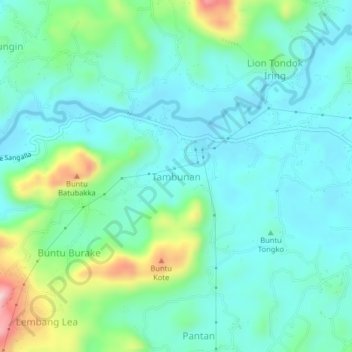 Carte topographique Tambunan, altitude, relief
