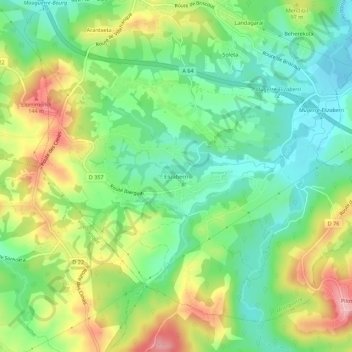 Carte topographique Elizaberri, altitude, relief