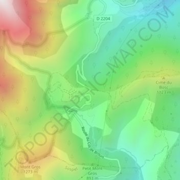 Carte topographique Col de Brouis, altitude, relief