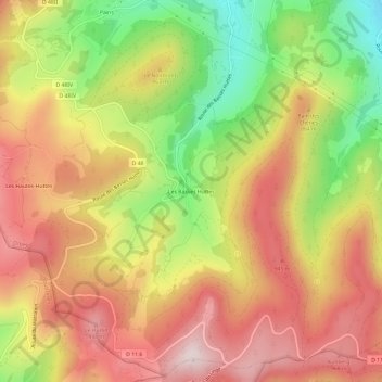 Carte topographique Les Basses Huttes, altitude, relief