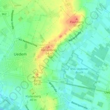 Carte topographique Uedemerfeld, altitude, relief