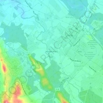 Carte topographique Mourenx Bourg, altitude, relief