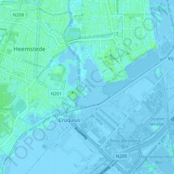 Carte topographique Zuid-Schalkwijk, altitude, relief