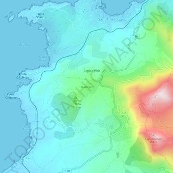 Carte topographique Quarcioli, altitude, relief