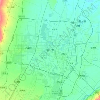 Carte topographique 银川市, altitude, relief