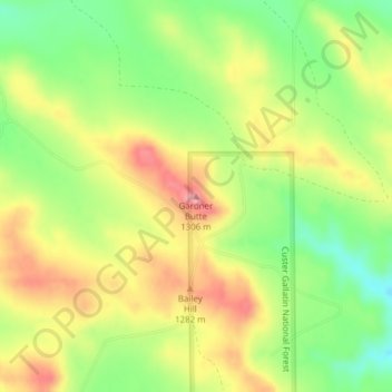 Carte topographique Gardner Butte, altitude, relief