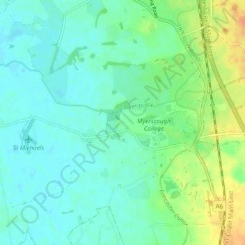 Carte topographique Myerscough, altitude, relief