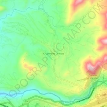 Carte topographique Crucero de Combia, altitude, relief