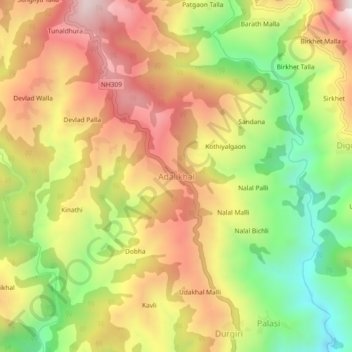 Carte topographique Adalikhal, altitude, relief