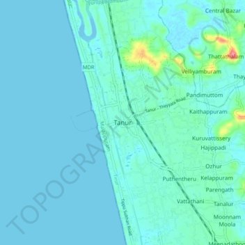 Carte topographique Tanur, altitude, relief