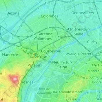 Carte topographique Courbevoie, altitude, relief