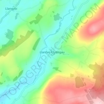 Carte topographique Llanfair Clydogau, altitude, relief