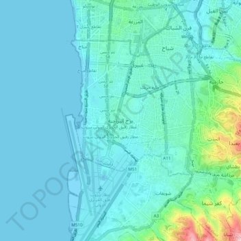 Carte topographique Burj El Brajneh, altitude, relief