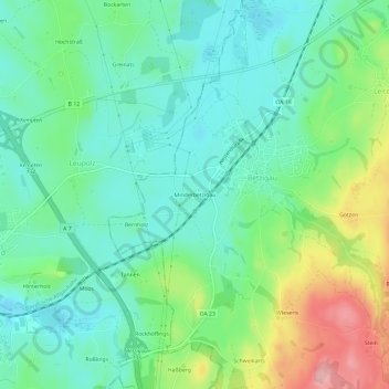 Carte topographique Minderbetzigau, altitude, relief