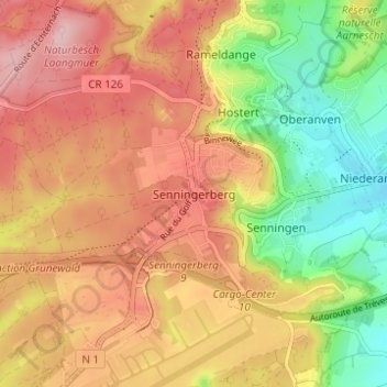Carte topographique Senningerberg, altitude, relief