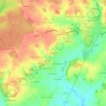 Carte topographique La Pagerie, altitude, relief