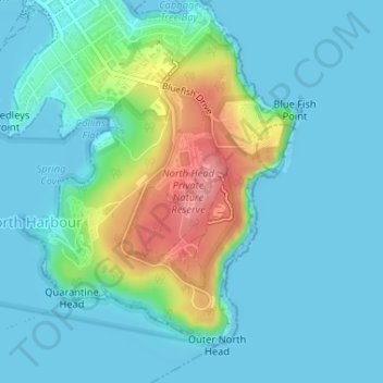 Carte topographique North Head, altitude, relief