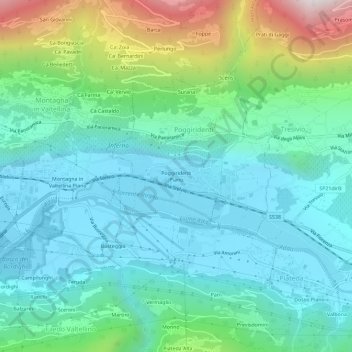 Carte topographique Poggiridenti Piano, altitude, relief