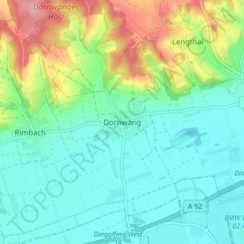 Carte topographique Dornwang, altitude, relief