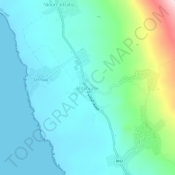 Carte topographique Mitsoudje, altitude, relief