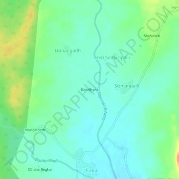 Carte topographique Kondhana, altitude, relief