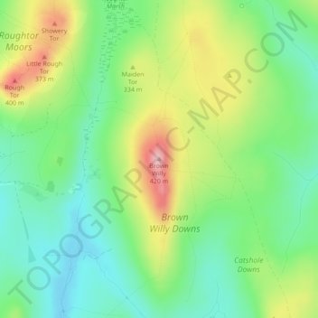 Carte topographique Brown Willy, altitude, relief