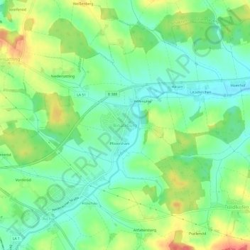 Carte topographique Binabiburg, altitude, relief