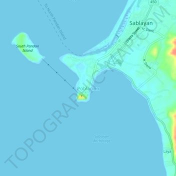 Carte topographique Poblacion, altitude, relief