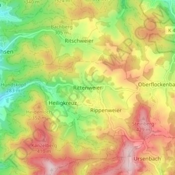 Carte topographique Rittenweier, altitude, relief