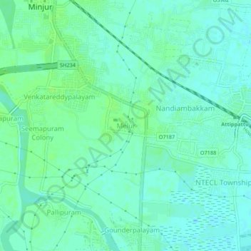 Carte topographique Melur, altitude, relief