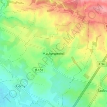 Carte topographique Machéroménil, altitude, relief