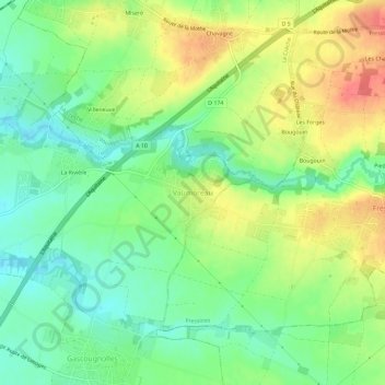 Carte topographique Vaumoreau, altitude, relief