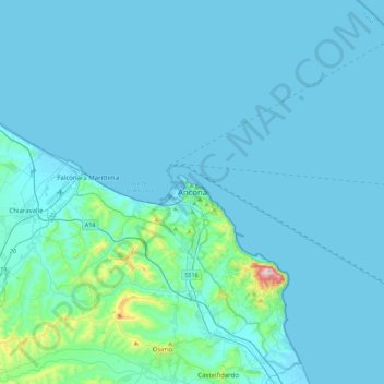 Carte topographique Ancône, altitude, relief