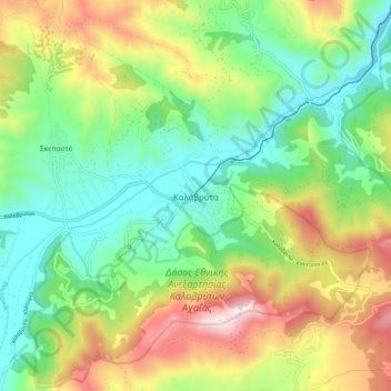 Carte topographique Kalavryta, altitude, relief