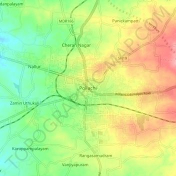 Carte topographique Pollachi, altitude, relief