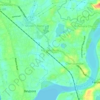 Carte topographique Kundayithode, altitude, relief