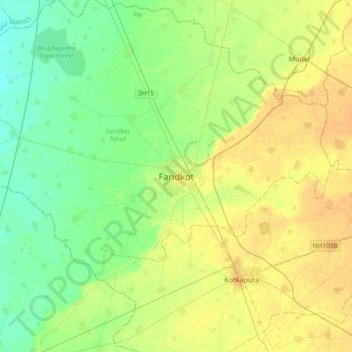 Carte topographique Faridkot, altitude, relief