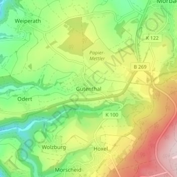 Carte topographique Gutenthal, altitude, relief