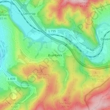 Carte topographique Rumbeck, altitude, relief