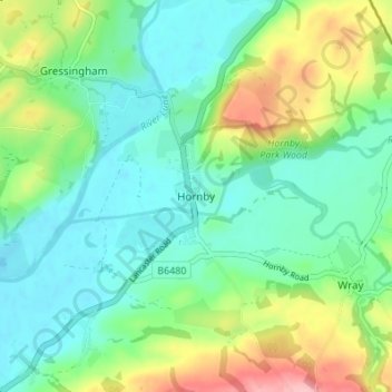 Carte topographique Hornby, altitude, relief