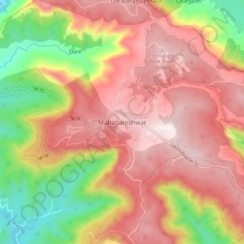 Carte topographique Mahabaleshwar, altitude, relief
