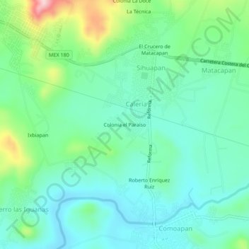 Carte topographique Colonia el Paraíso, altitude, relief