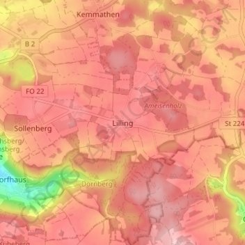 Carte topographique Lilling, altitude, relief
